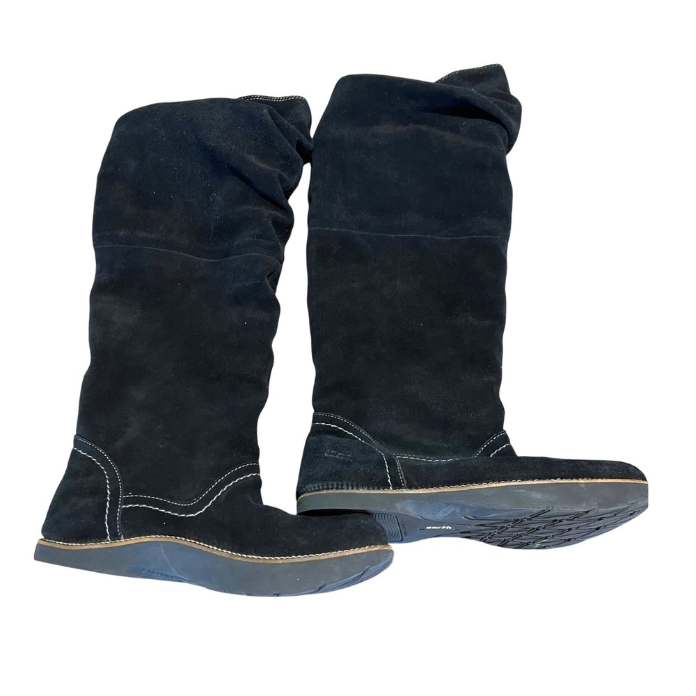Earth Kalso Negative Heel Swank Black Suede Slouch Boots Womens 8.5B ES F10 ergo